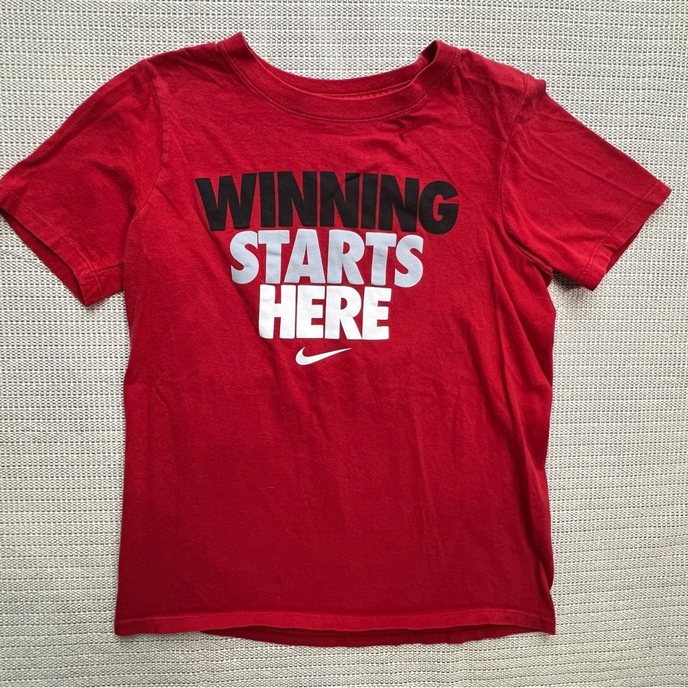 Nike Boys Small Red Graphic Short Sleeve T-Shirt - Sporty, Athletic Motivational